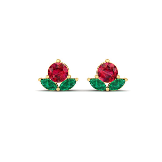 0.50CT Round & Marquise Cut Red Ruby Stud Earrings for Women