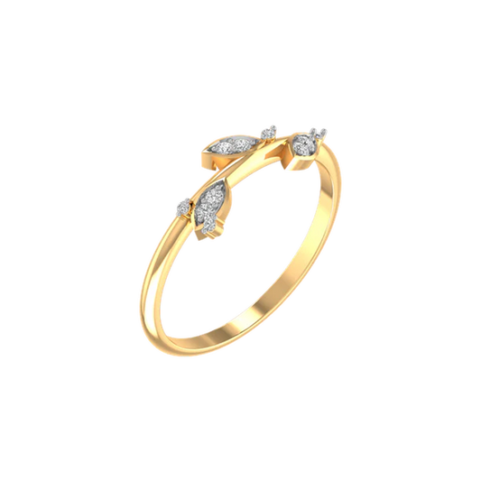 0.50CT 3MM Moissanite Leaf Dainty Ring For Her In 14kt Yellow Gold Over Sterling Silver
