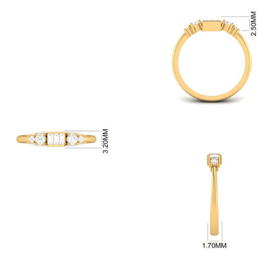 Baguette & Round Diamond Dainty Ring for Women in 18K Yellow Gold Over Sterling Silver – Elegant Promise or Stackable Band