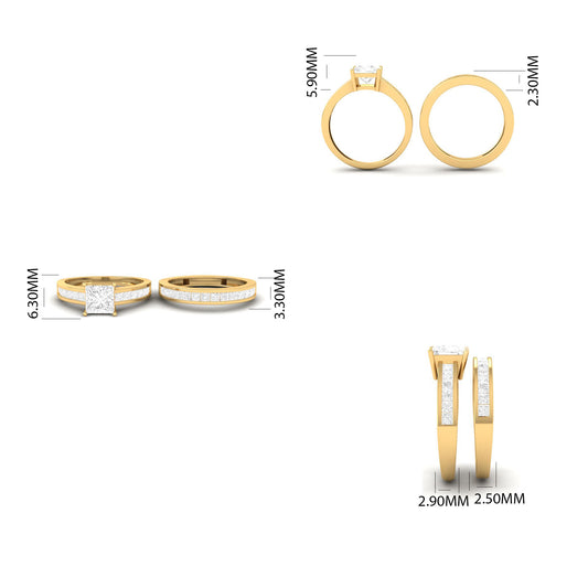 Princess Cut Wedding Ring Set with Channel Set Diamonds – Yellow Gold Finish Bridal Set for Women