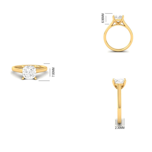 Cushion Cut Moissanite Ring in 4-Prong Setting 14K Gold Plated