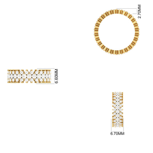 Wide Eternity Floral Diamond Band Ring for Women | 18K Yellow Gold Over Sterling Silver | Handmade Statement Ring by True Elegant