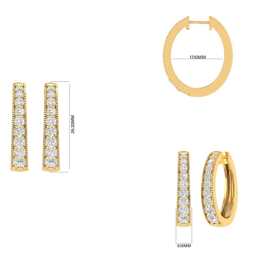 1.76 ct. t.w. Diamond Milgrain Hoop Earrings in 18kt Gold Over Sterling Silver