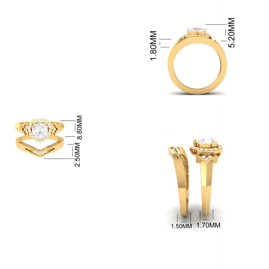 Two-Piece Round Halo Bridal Ring Set for Women – Yellow Gold Finish Wedding Engagement Ring
