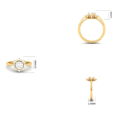 Floral Halo Solitaire Engagement Ring for Women in 925 Sterling Silver – Dainty Promise Ring