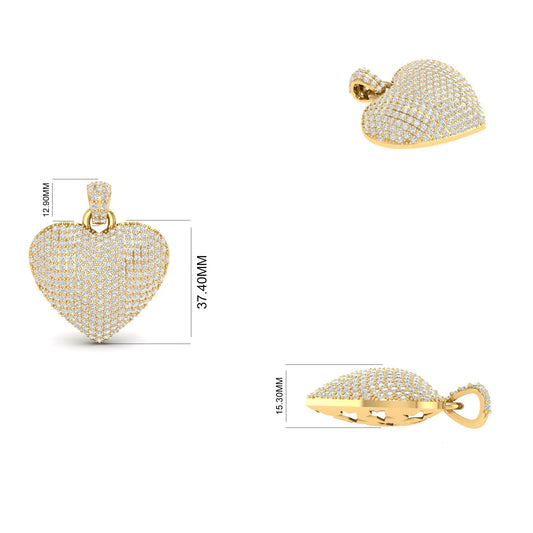 5.0CT Moissanite Diamond Pave Set Big Heart Pendant In Sterling Silver