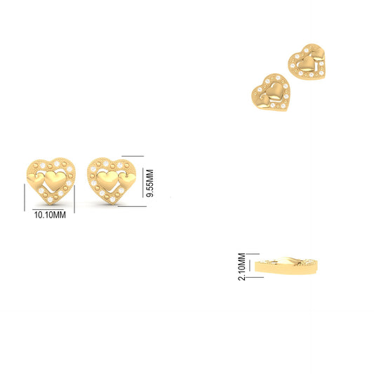 Double Heart Red Ruby Stud Earrings