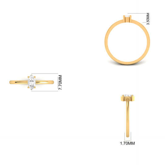 Marquise Cut Solitaire Diamond Ring for Women in 18K Yellow Gold Over Sterling Silver – Minimalist Promise Ring