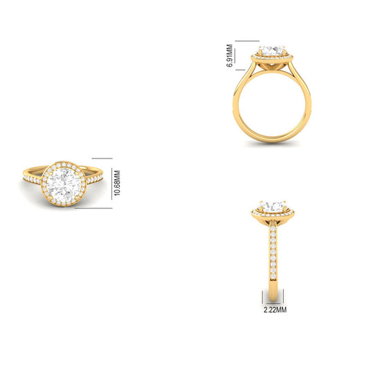 Round Cut Moissanite Halo Engagement Ring