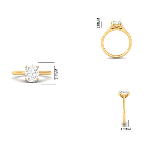Classic Oval Cut Moissanite Solitaire Ring 14 Yellow Gold Plated