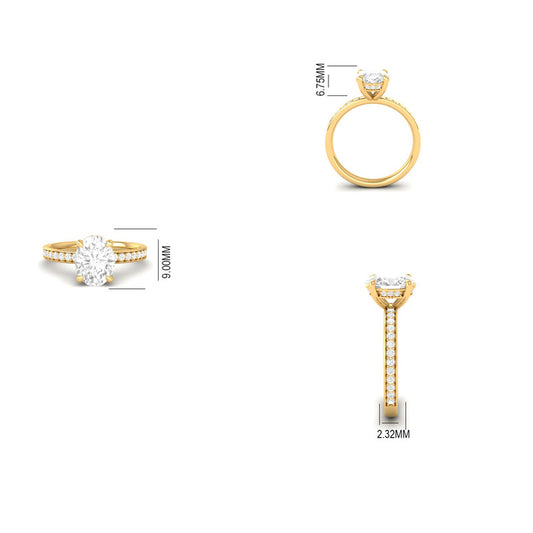 Oval Moissanite Wedding Ring in 14K Yellow Gold Plated Sterling Silver