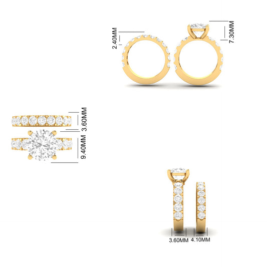 3.0 Carat Round Cut Statement Engagement Ring with Double Row Pavé Band – Bold Solitaire Bridal Ring for Women