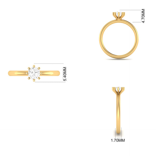 6-Prong Moissanite Solitaire Engagement Ring | 18K Yellow Gold Over Sterling Silver | Classic Round Cut Promise Ring for Her