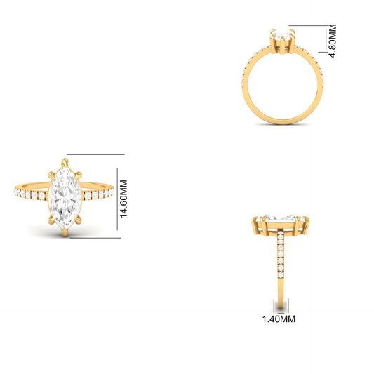 1.50CT Marquise Cut Blue Sapphire and Moissanite Engagement Ring for Women