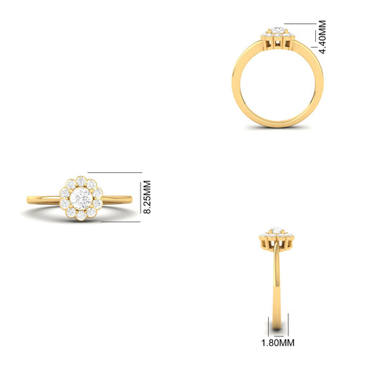 Floral Halo Engagement Ring, Dainty Flower Ring with Round Cut Center Stone, Elegant Gold Promise Ring, Handmade Jewelry for Her
