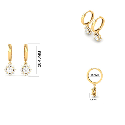 Round Cut Emerald & Diamond Drop Dangle Earrings for Women