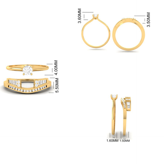 2PC Baguette & Round Cut Wedding Ring Set for Women | 18K Gold Over Sterling Silver | True Elegant Engagement Jewelry