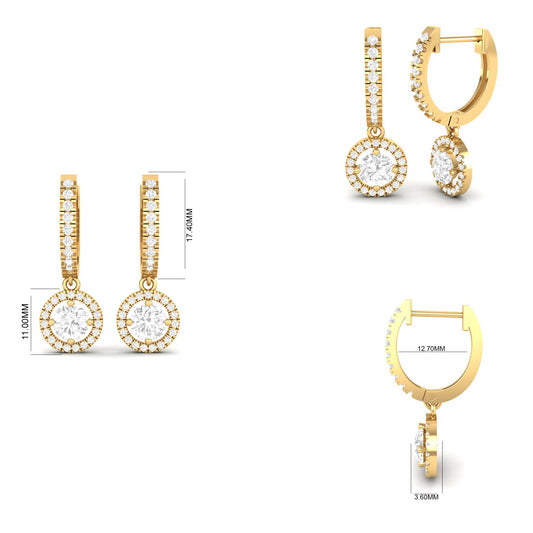 Elegant Sapphire Moissanite Dangle Earrings in 18kt Gold Over Sterling Silver