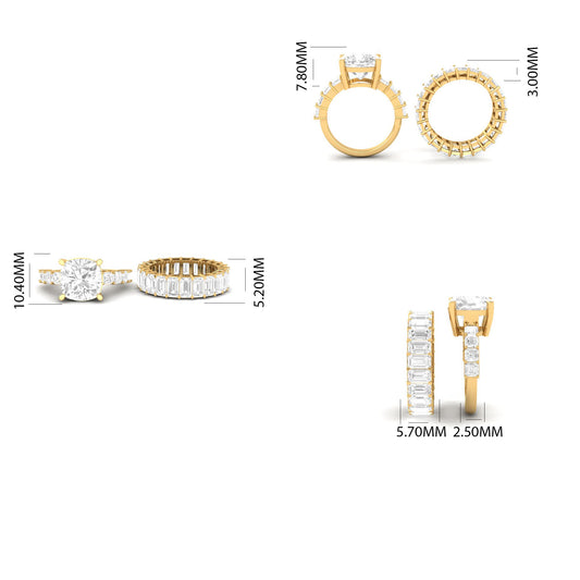 2.50 CTW Cushion & Emerald Cut Diamond Bridal Wedding Ring Set, Gold-Plated Engagement & Eternity Bands for Women