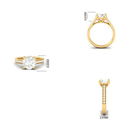 Classic 4-Prong Moissanite Ring with Accented Band 14K Gold Plated
