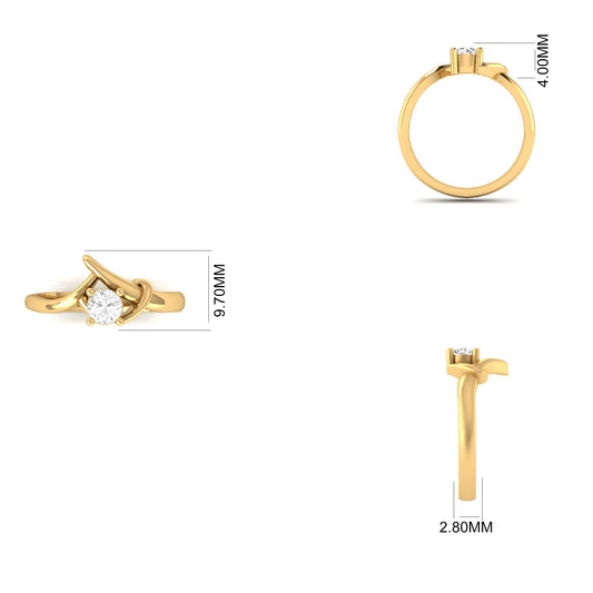 Heart Bypass Solitaire Ring for Women | 18K Gold Over Sterling Silver | Modern Love-Inspired Design by True Elegant