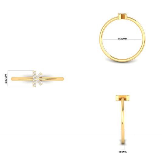 Customize Moissanite Diamond Initial Alphabet letter Adjustable Promise Ring 18k Gold Over Sterling Silver