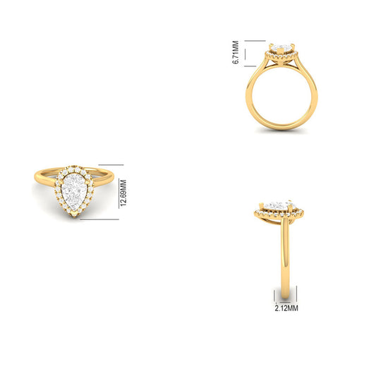 Pear Cut Teardrop Moissanite Halo Ring 14K Gold Plated