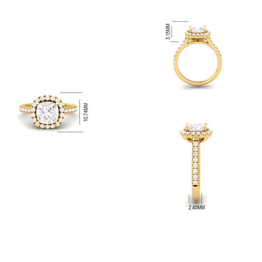 Cushion Cut Moissanite Wedding Ring 14K Gold Plated