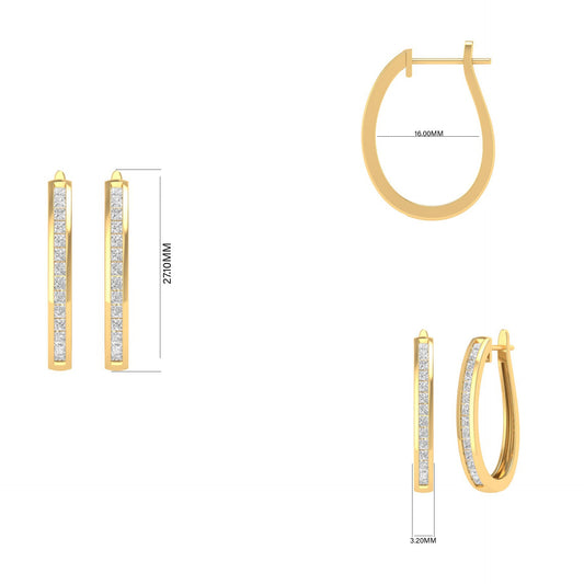 0.37CT Moissanite Diamond Oval Hoop Earrings In 18kt Gold Over Sterling Silver