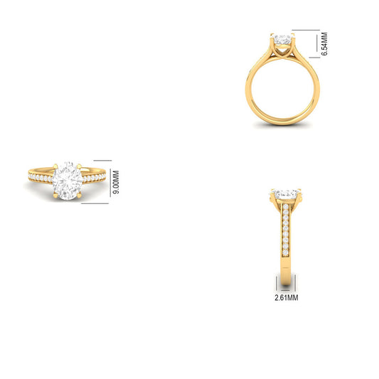 Oval Moissanite Solitaire Engagement Ring Band 14K Gold Plated