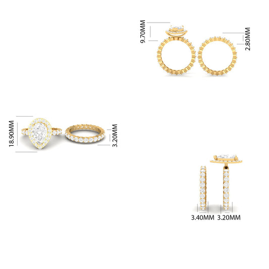 Pear Cut Halo Engagement Wedding Ring Set for Women in 925 Sterling Silver, 2-Piece Bridal Ring Set