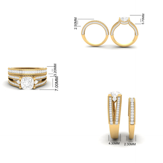 Vintage Cushion Cut Engagement Ring Set for Women – Multi-Band Look in 925 Sterling Silver