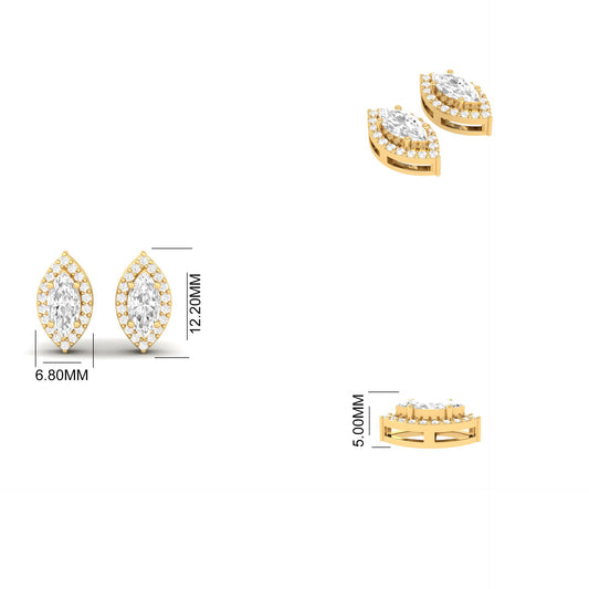 Marquise Cut Moissanite Halo Stud Earrings