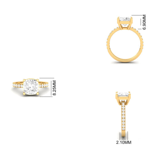 1.50 Ct Cushion Cut Moissanite Engagement Ring for Women | Solitaire Pavé Band in Sterling Silver