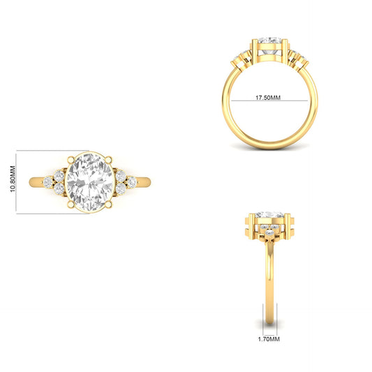 2.60ct Oval Moissanite D Color VVS1 Clarity Lab Created Diamond Rings 14K Yellow 4 Prong Moissanite Engagement Rings for Women