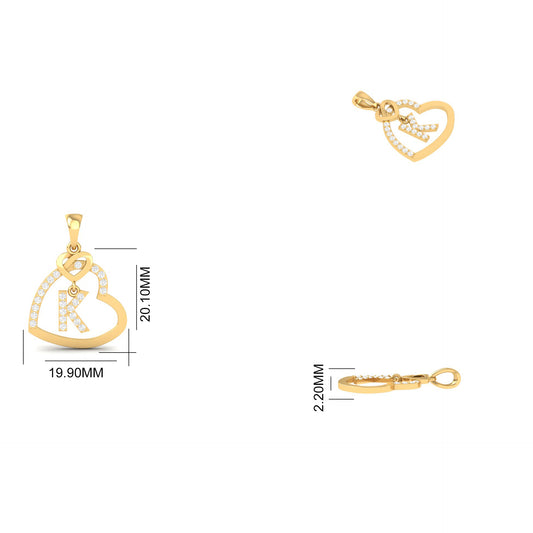 Personalized 'K' Initial Heart Pendant Necklace