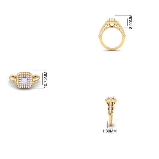 True Elegant 0.75 Ct Princess Cut Green Emerald Halo Moissanite Engagement Ring |14K Yellow Gold Plated