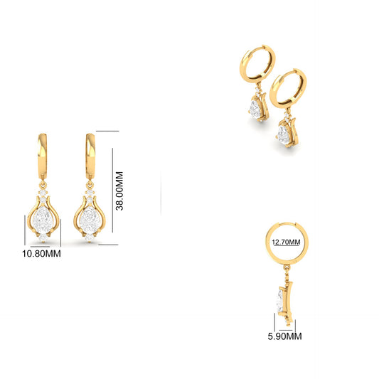 Pear Cut Diamond Drop Hoop Earrings