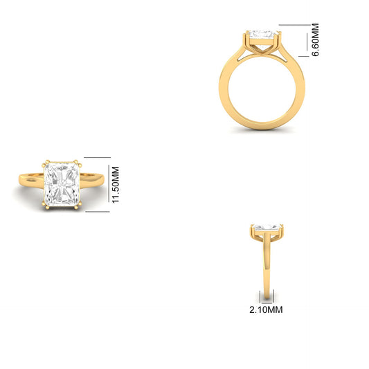 Radiant Cut Solitaire Engagement Ring for Women | 18K Yellow Gold Over Sterling Silver | Handmade by True Elegant