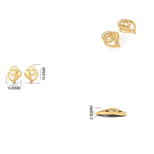 Green Emerald Wave Heart Stud Earrings