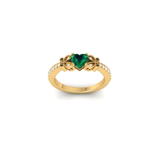Heart Shaped Emerald & Diamond Ring