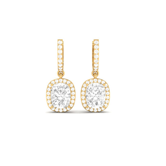 True Elegant Cushion-Cut Moissanite Halo Drop Earrings 18kt Gold Over Sterling Silver