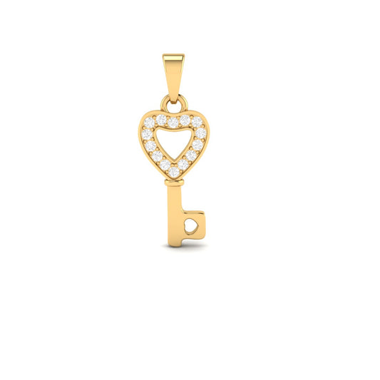 Heart Key Diamond Pendant Necklace for Women in 18K Yellow Gold Over Sterling Silver
