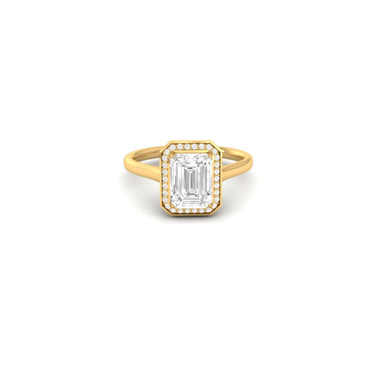 Elegant Halo Engagement Ring with Emerald Cut Moissanite 14K Gold Plated