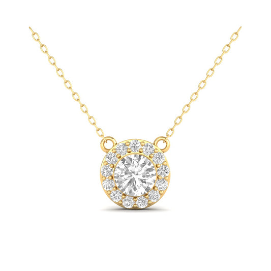 Round Cut Halo Diamond Pendant Necklace in 18K Yellow Gold Over Sterling Silver