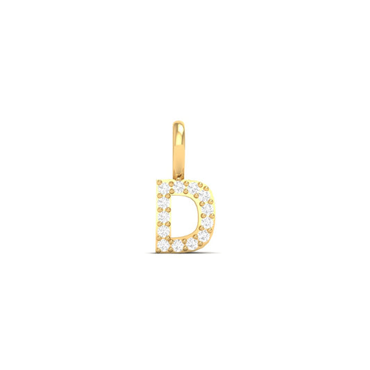 “D” Alphabet Charm Necklace – Round Cut Diamond Pendant in 18K Yellow Gold Over Sterling Silver