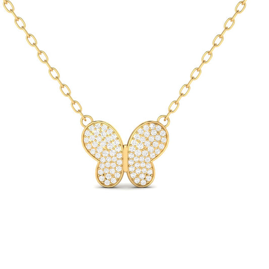 1.0CT Diamond Pave Set Butterfly Pendant Necklace