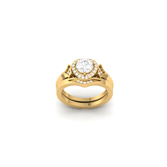 Two-Piece Round Halo Bridal Ring Set for Women – Yellow Gold Finish Wedding Engagement Ring