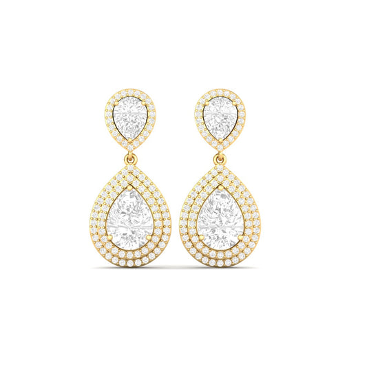 True Elegant Double Pear-Cut Moissanite Halo Drop Earrings 18kt Gold Over Sterling Silver