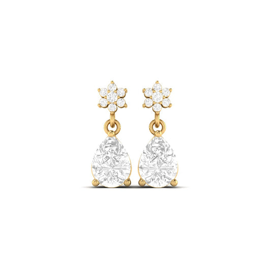 True Elegant Pear-Cut Moissanite Floral Drop Earrings - 18kt Gold Over Sterling Silver